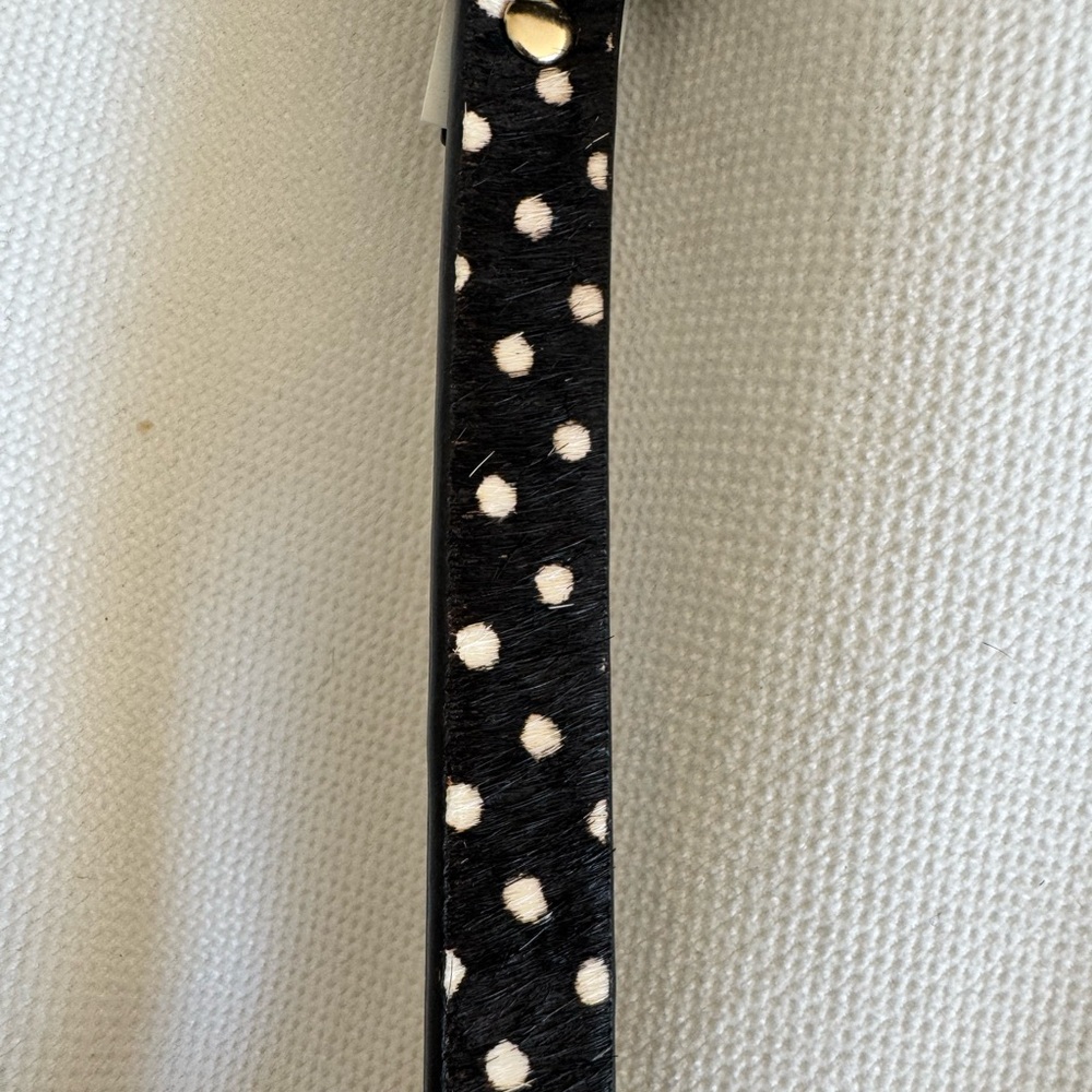 Ann Taylor Black Spotted Hair-On Faux Leather Skinny Belt Gold Buckle Sz small - Picture 5 of 5
